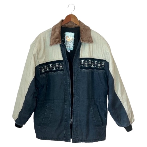 Vintage 90s Canyon Guide Outfitters Aztec Detail Distressed Jacket USA READ DESC - Picture 1 of 16